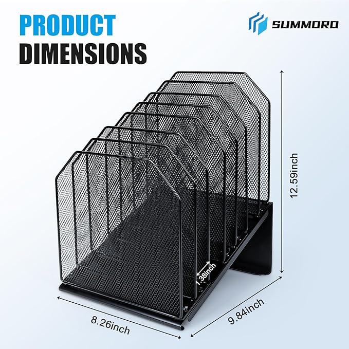 SUMMORO Inclined File Organizer for Desk, 7-Section Vertical File Holder | Office Desk Organizer Metal Rack File Folder, Wire Mesh Desktop Document Sorter, for Office School Classroom Home (Black) - Image 2