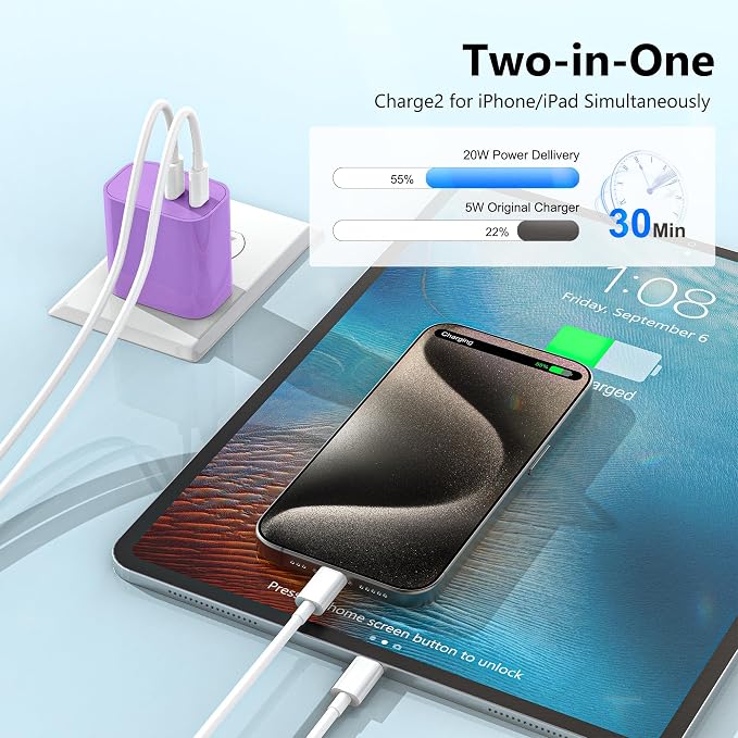 USB C Charger Block 3 Pack, Dual Port 20W Fast Wall Plug(Purple) | 20W PD fast charging USB C block for iPhone 17 16 15 14 13 12 11, iPad Pro, iPad Air, AirPods and Apple Watch. - Image 2