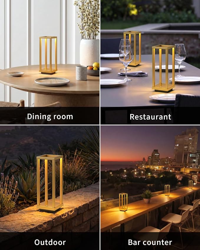 PUSU Cordless Waterproof Table Lamps, Gold Outdoor Rechargeable Desk Lamp | 4000mAh Battery Operated, 2700K 3-Level Dimmable, Portable LED Lighting for Patio, Camping, Bedroom, Night Light - Image 6