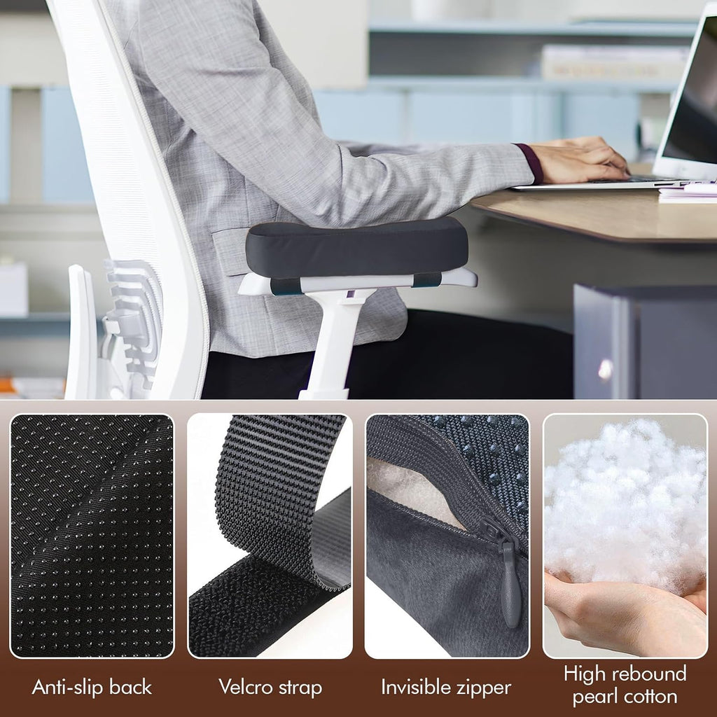 2-Pack Non-Slip Armrest Pads for Office & Gaming Chairs - Ergonomic Forearm Support Pillow for Desk, Computer & Wheelchair, Pressure Relief Cushions (Dark Gray) - Image 3