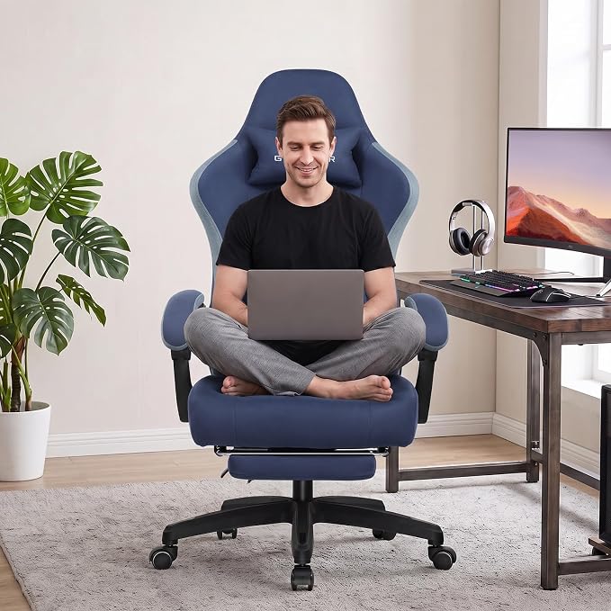 GTPLAYER Gaming Chair, Computer Office Chair with Pocket Spring Cushion, Linkage Armrests and Footrest, High Back Ergonomic Computer Chair with Lumbar Support Task Chair with Footrest(Blue) - Image 9