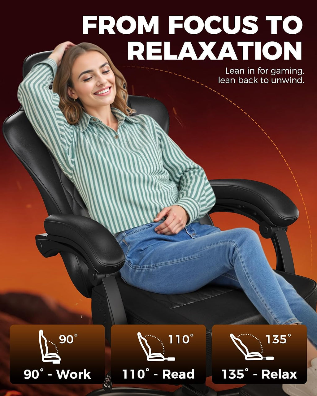 GTPLAYER Big and Tall Gaming Chair with Footrest, Ergonomic Office Desk Chair with 4.4in Thick Cushion and Wide Wingless Seat, Comfortable Leather Computer Chair, Predator Series, Phantom Black - Image 3