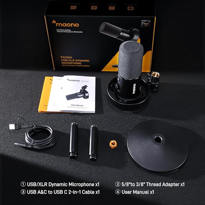 MAONO Dynamic Microphone-XLR USB Podcast Recording Mic with 192kHz/24bit | for Vocal Recording, Content Creation, Home Studio, Voiceover, with Noise Reduction, Mic Gain, Monitoring, Mute, PD300XT - Image 8
