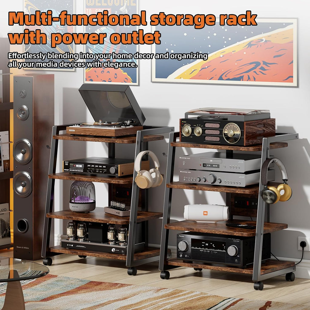 Mobile AV Media Stand with Outlets and 4 Rolling Caster Wheels - Image 7