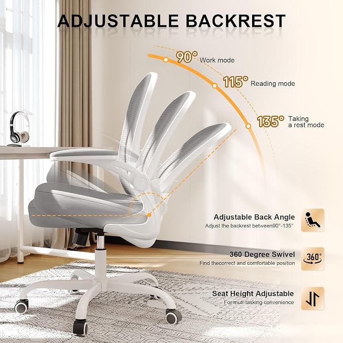 Office Chair|Ergonomic Desk Chairs 330LBS Capacity | Flip-up Armrests,Mesh Computer Chair,High Back,Comfy Work,Adjustable Lumbar Support - Image 8