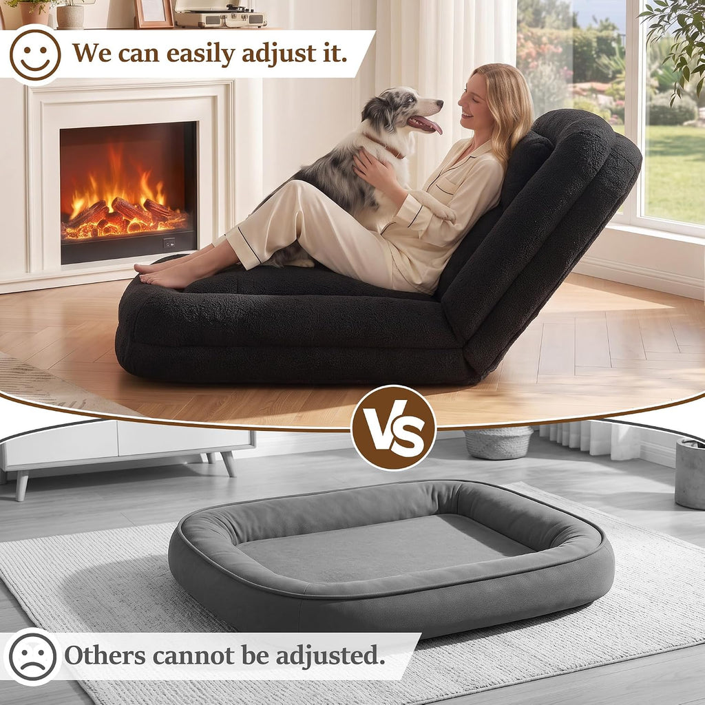 Human Dog Bed, Lazy Sofa Couch, Plush Floor Gaming Chair,5 Adjustable Position, sit, Sleep, fold, Suit to Put in Bedroom, Living Room,Space Saving Design (Black) - Image 4