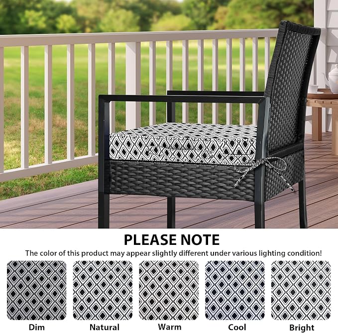 IPYNBAP Outdoor Chair Cushions Set of 4 -Waterproof Outdoor Seat Cushions for Patio Furniture, Patio Chair Cushion with Handle and Ties, Out Door Chair Pads,17x16x2-Square, Black Geometry - Image 7