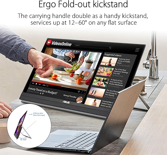 ASUS ZenScreen MB229CF 22 Inch 1080p 100Hz, USB-C Portable Monitor | USB-C 60W, C-clamp Arm, Speakers, Partition Hook, Kickstand, IPS, Subwoofer, Carrying Handle ,Display for MacBook and PC - Image 3