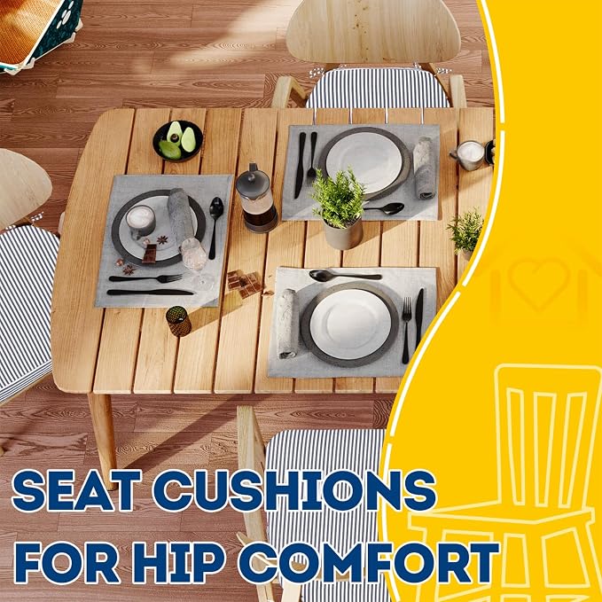 AAAAAcessories D-Shaped Chair Cushions, Featuring Ties and Removable, Machine-Washable Cover, 2'' Thick Seat Pads for Kitchen and Dining Rooms, 17'' x 16'', Set of 2, Pinstripe Dark Gray - Image 8