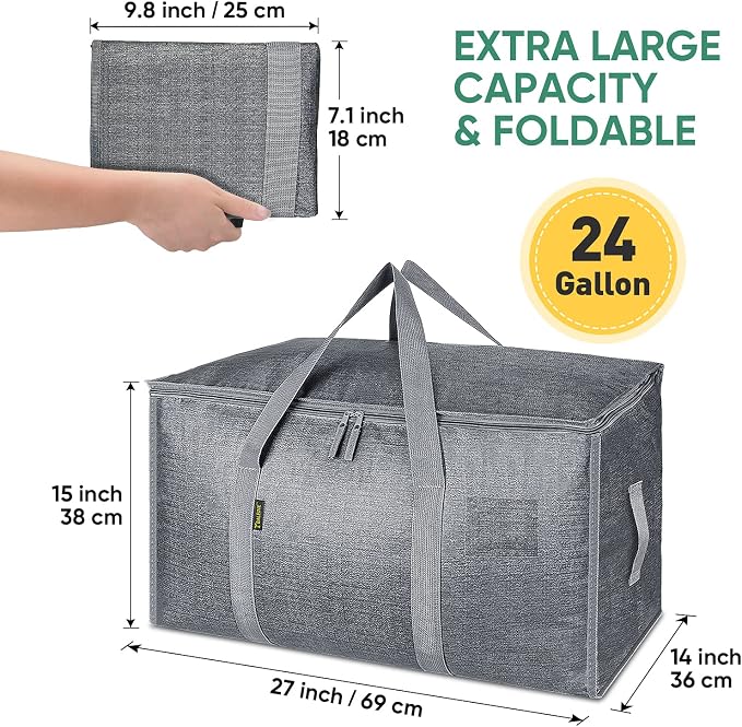 BALEINE 6-Pack Oversized Moving Bags with Reinforced Handles, Heavy-Duty Storage Tote for Clothes, Moving Supplies (Winter Grey, 6-Pack) - Image 2