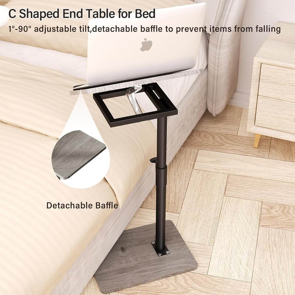 Sofa Armrest Tray Table for Couch - 360° Swivel Height Adjustable End for Small Spaces, Snack Side Table for Bed or Chair with Phone & Tablet Slot (Gray,Angle Adjustable) - Image 4