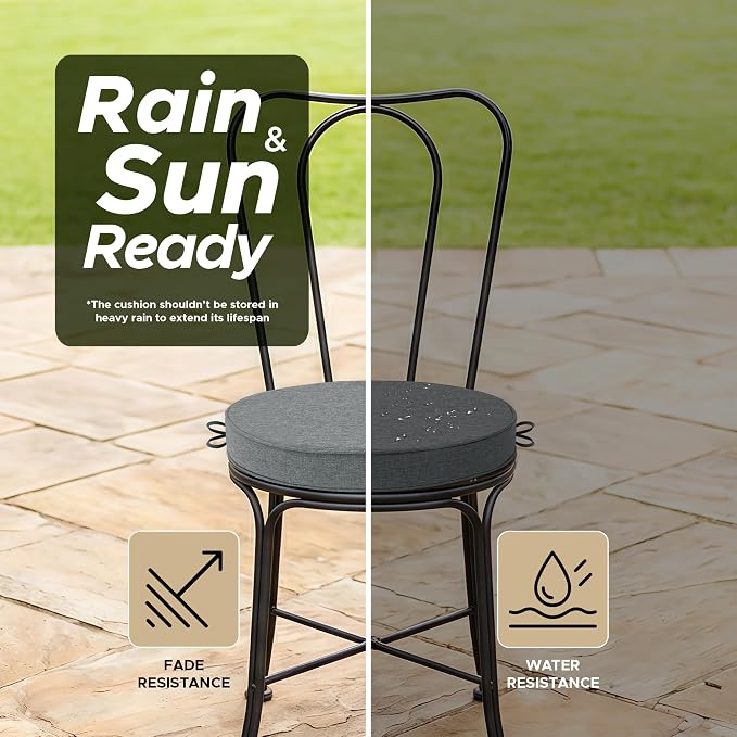 Outdoor Round Chair Cushions 18 Inch, Set of 2, Dark Grey | Fade-Resistant, Water-Resistant, Bistro Chair Seat Pads for Porch Garden Balcony Patio Furniture Stools, Non-Slip Bottom - Image 3