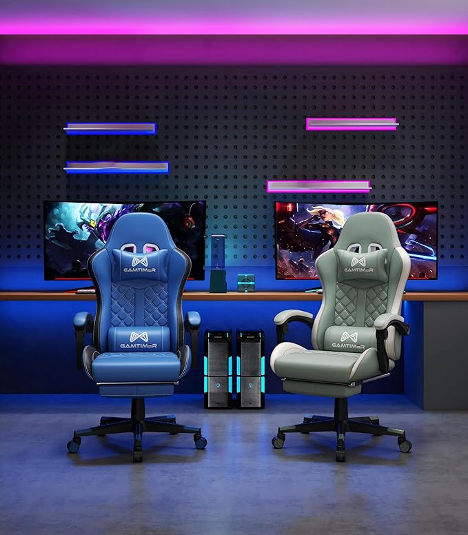 Gamtimer Gaming Chair, 400 LB Weight Capacity,with Pocket Spring Cushion | Ergonomic Backrest Office Chair,Leather, with Headrest and Lumbar Support, Footrest, Suitable for Adults(Blue) - Image 2