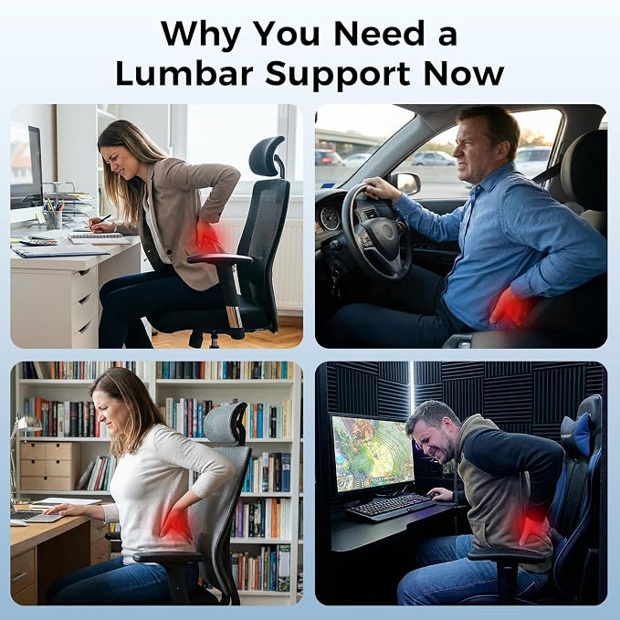 Lumbar Support Pillow for Car & Office Chair - High-Density Memory Foam Back Cushion for Sciatica & Lower Back Pain Relief - Non-Slip Support for Long Commutes & Desk Workers (3D Mesh Black) - Image 6