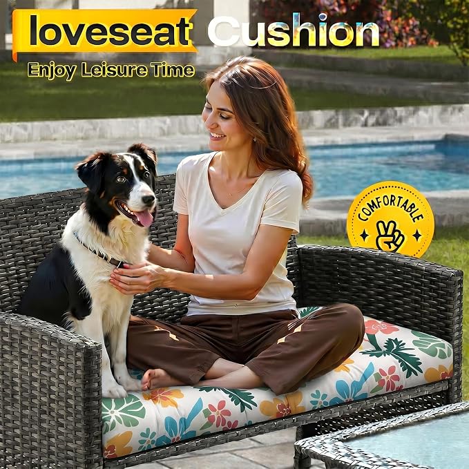 MAGIC ELEPHANT Outdoor Bench Cushion, Memory Foam Loveseat Cushion for Patio Furniture Wicker Chair, Settee Porch Swing Seat Cushion, 44 x 19 Inches (Hawaiian Palm Floral) - Image 6