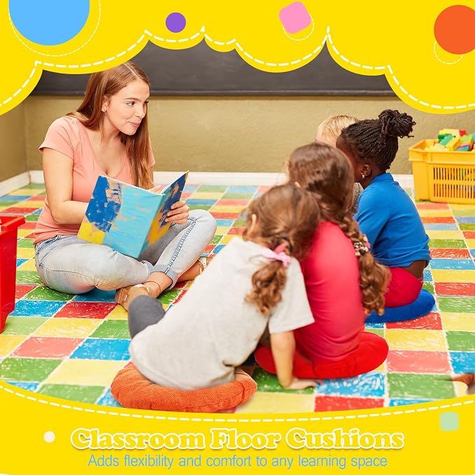 Fumete 16 Pcs Round Floor Cushions for Classroom Kids,Rainbow and Morandi | 16 Inch Diameter, Students Flexible Seating Pillows, Home Daycare School Reading Yoga Meditation, Soft Cushioned - Image 5