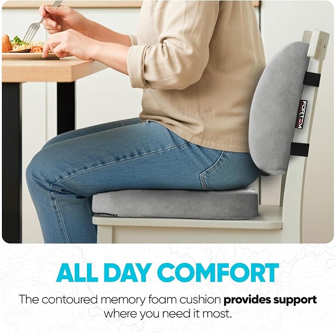 FORTEM Seat Cushion & Lumbar Support for Office Chair, Wheelchair, Car | Memory Foam | Ergonomic Design | Washable Cover | Non Slip | Grey - Image 8
