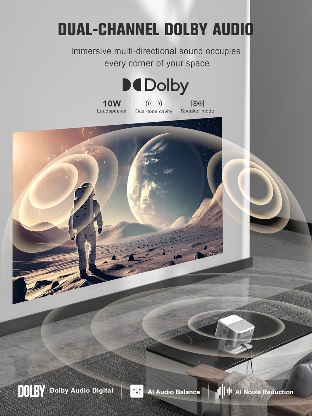 【Official Licensed Google TV】VOPLLS 4K Smart Outdoor Projector with WiFi and Bluetooth, VOPLLS Projectors with Dolby/Auto Focus, Portable Movie Phone Wireless Gaming Proyector for Bedroom (Upgrade) - Image 6