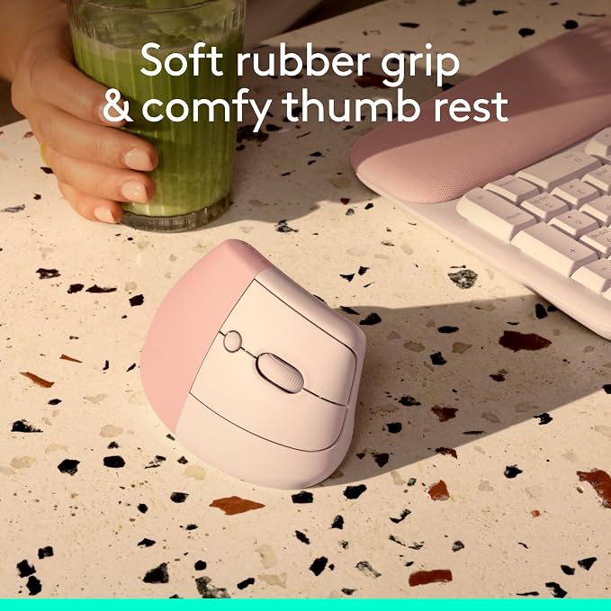Logitech Lift Vertical Ergonomic Wireless Mouse - Rose | Connect via Bluetooth or included Logi Bolt USB-A receiver, quiet clicks, 4 of 6 buttons customizable, Windows Mac compatible - Image 2
