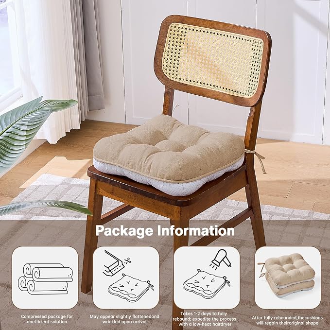 BETU Chair Cushions for Dining Chairs Set of 6,Kitchen Table Chair Pads with Ties,Non Slip Backing and Covers, Seat Cushion for Dining Room,Bar,Patio Chairs,15.5"X15.5"X3.5" - Image 9