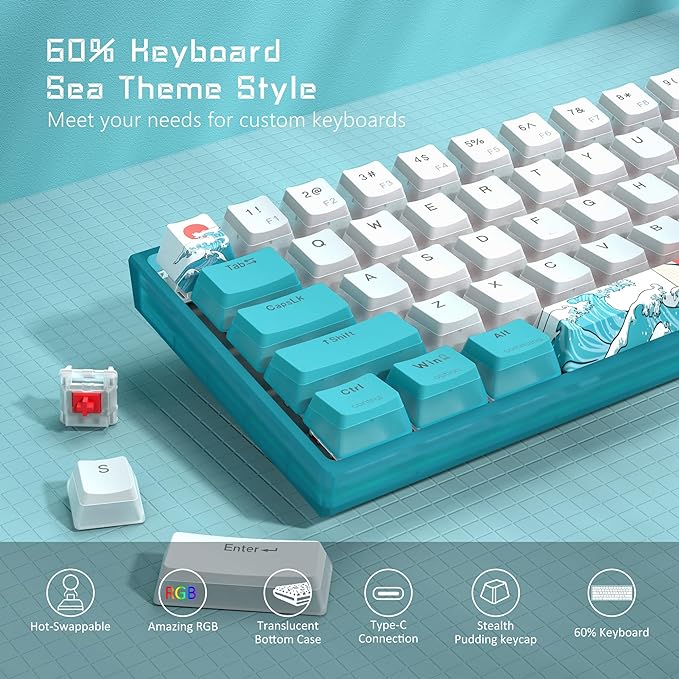 Womier 60% Percent Keyboard Gaming, Creamy Mechanical Wired Keyboard Anime - Image 2