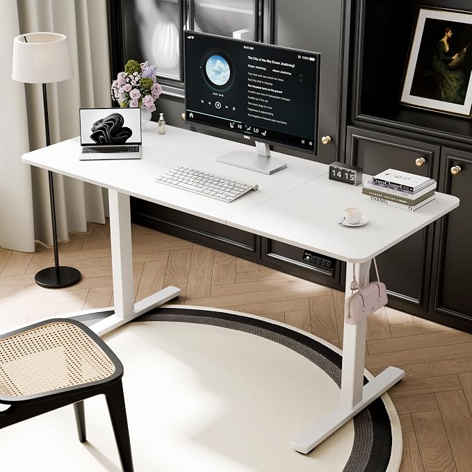 55"x24" Standing Desk, Height Adjustable Sit-Stand Office, White | Electric Adjustable Standing Desk, Sit to Stand Computer Office Desk with Splice Board, Memory Preset, Lifts 28''-46.5" - Image 2