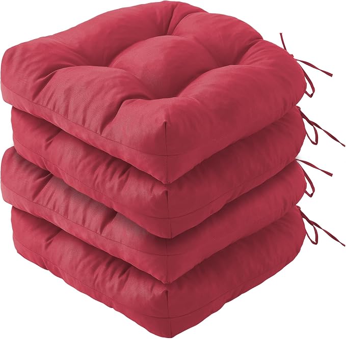 IPYNBAP Outdoor Chair Cushions Set of 4, Patio Chair Cushions with Ties, 19x19+5” Tufted Outdoor Seat Cushions, Waterproof Patio Furniture Cushions, Outdoor Dining Chair Pads, Burgundy by IPYNBAP