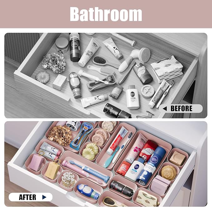 Drawer Organizers Bins 18 PCS for Bathroom Makeup Desk Office | with Non-slip Pads, 4 Sizes, Plastic Tray, Vanity Organizer, Kitchen Utensils Organizer - Image 7