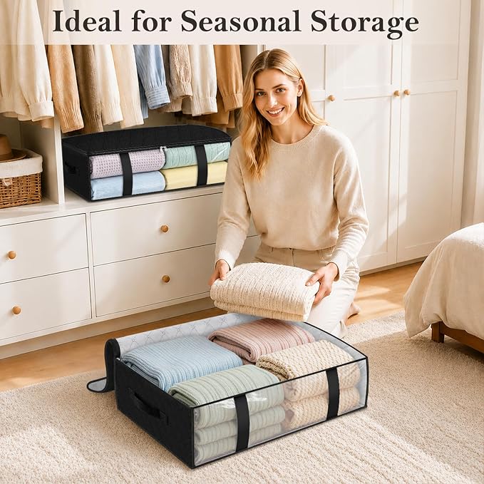 StorageRight Under Bed Storage Bags, 6 Pack, 40L, Black | Breathable Non-Woven Fabric with a Clear Window and Zippered Top for Clothes, Comforters, Blankets and Seasonal Storage - Image 7