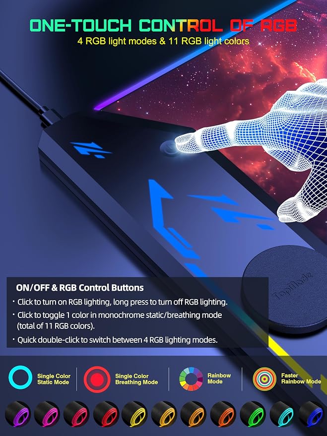 TopMade Wireless Charging Mouse Pad, RGB Gaming Mousepad, 35.4" x 15.8" Extra Large Waterproof Keyboard Desk Pad, Computer Desk Mat, Red Nebula (Includes 20W PD Power Adapter & 6.56ft Woven Cable) - Image 4