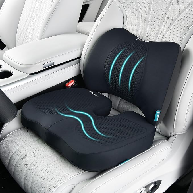 Car Seat Cushion and Back Support for Office Chair Memory Foam Chair Cushions Pressure Relief Seat Pads with Gel Massage Point Lumbar Support Relief Sciatica & Tailbone (Black) by FLORICH