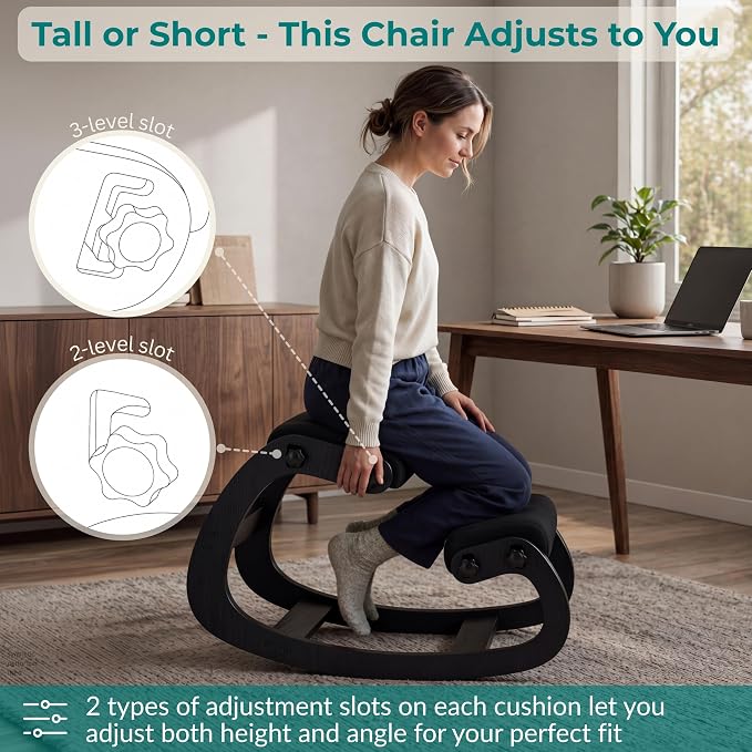 Ergonomic Kneeling Chair with Adjustable Seats - Knee Chair for Posture Correction & Kneel Rocking Stool for Desk - Back Pain Relief for Home and Office, Supports 250 pounds - 5 Years Warranty - Image 5