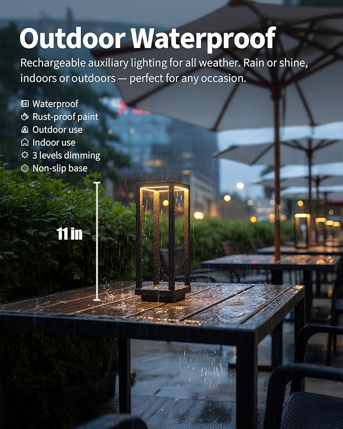 PUSU Cordless Waterproof Table Lamps Set of 2, Black LED Outdoor Desk Lamp | Rechargeable 4000mAh Battery Operated, 2700K 3-Level Dimmable, Portable Lighting for Patio, Camping, Bedroom, Night Light - Image 2