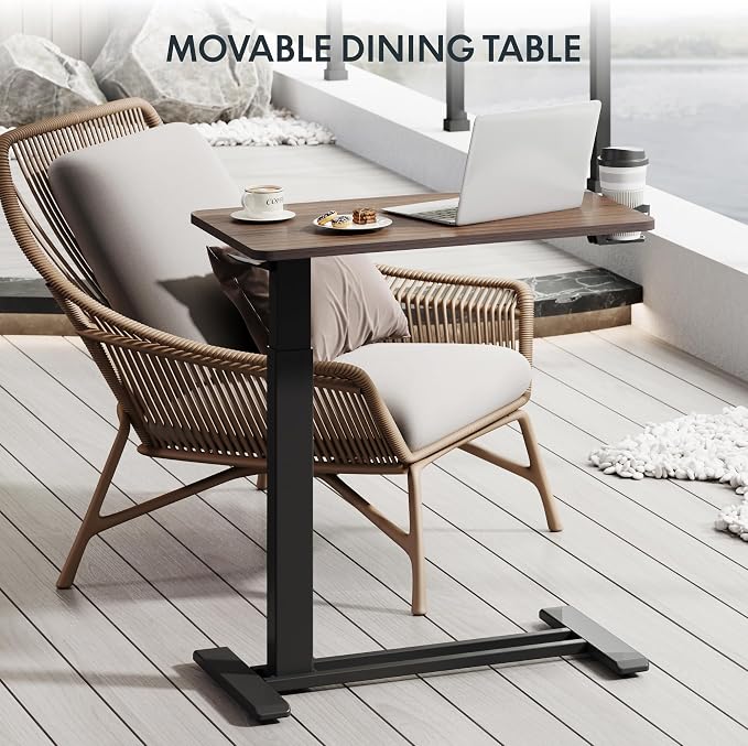 FLEXISPOT H7 28" Pneumatic Height-Adjustable Overbed Table with Wheels | C-shaped bedside table,Medical End Table,Rolling Cart TV Tray,Laptop desk for Hospital Home use,27.6"W x 15.7"D,Mahogany - Image 9