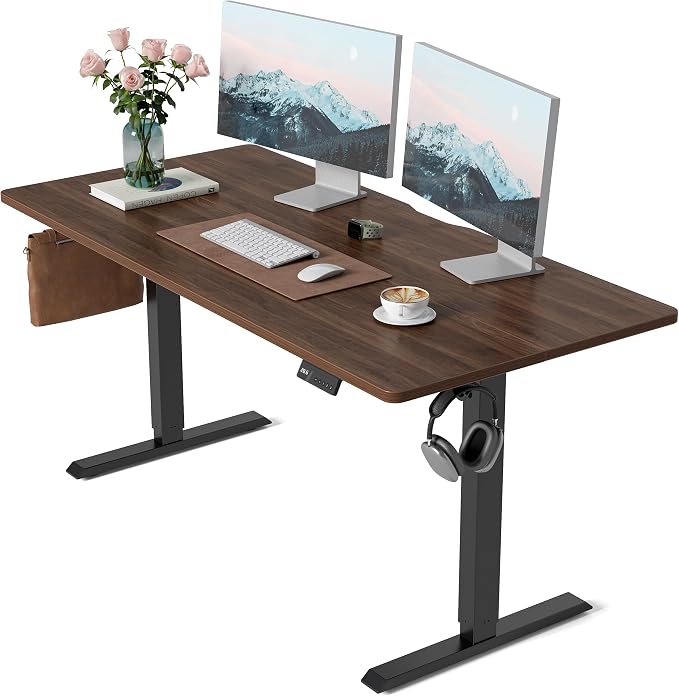 CubiCubi 63 x 28 Large Standing Desk, Height Adjustable Electric Computer Desk, 28" Deep Desktop, Sit Stand up Home Office Workstations with Preset Heights, Black Walnut by CubiCubi