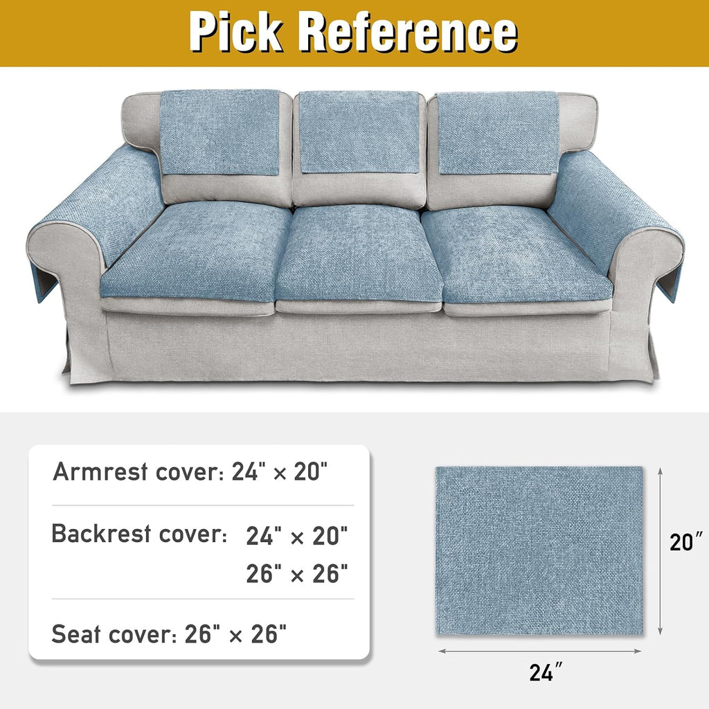 Couch Arm Covers, Sofa Arm Covers, Waterproof Armrest Cover for Sofa, Armchair, Loveseat, Non-Slip Recliner Arm Cover, Headrest Cover, Arm Chair Covers Set of 2 (Light Blue, 24"×20") - Image 6