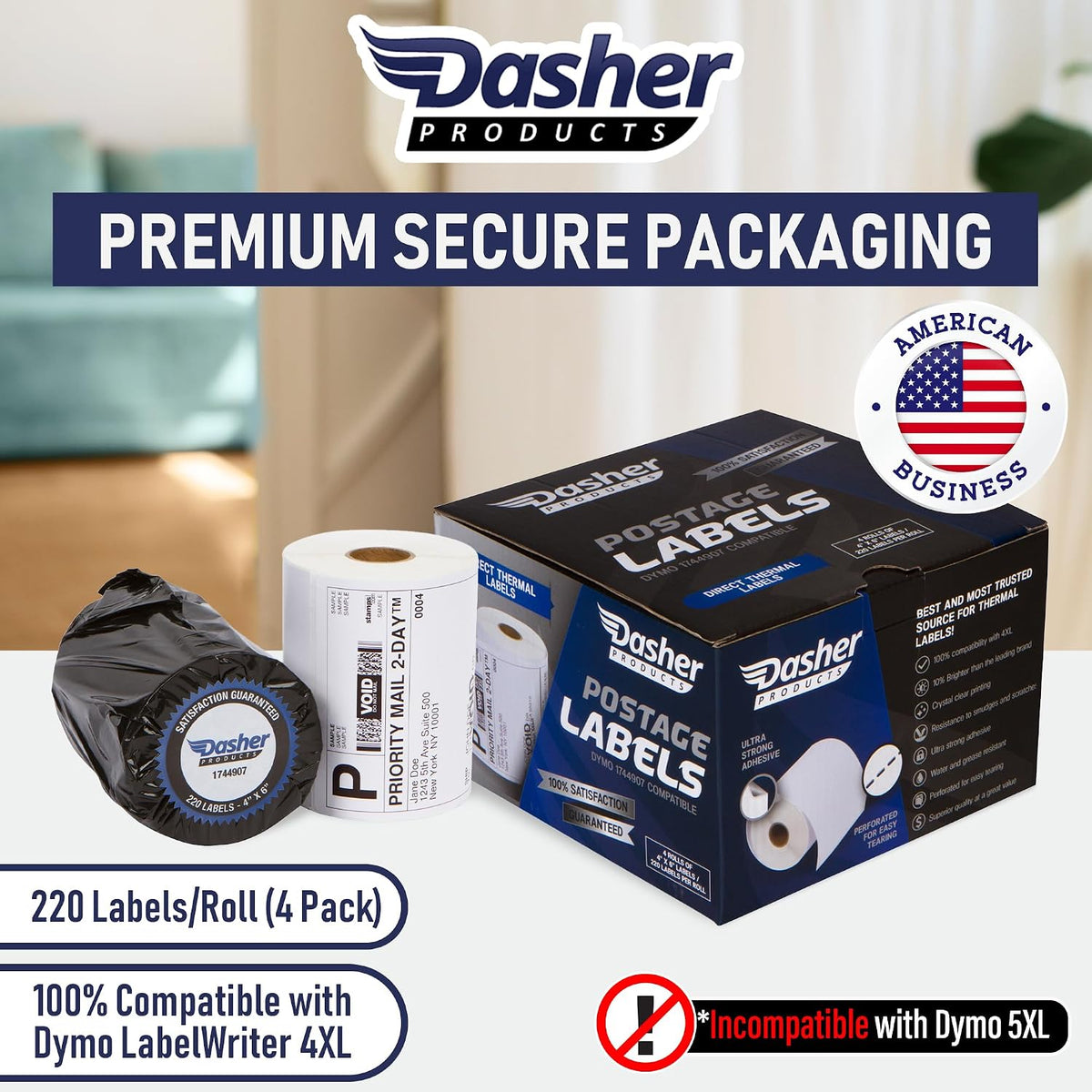 Thermal Shipping Labels Compatible with Dymo LabelWriter 4XL 1744907 4x6 Internet Postage Labels, Water Resistant, Strong Adhesive, Perforated, 220 per Roll, NOT for 5XL (4 Pack) - Image 2