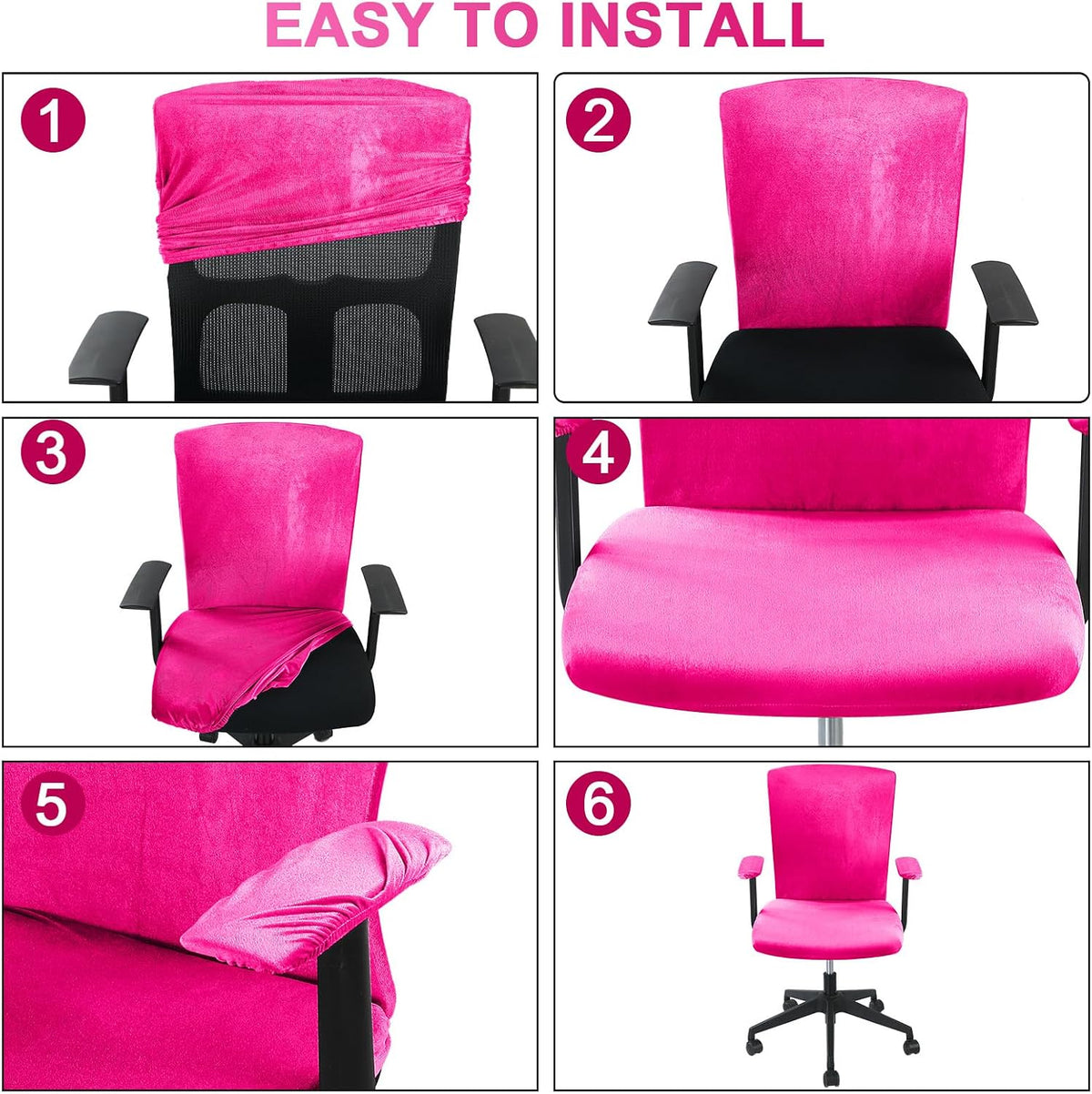 4 Pcs Office Chair Covers Set with Armrest, Stretchable,Rose Red - Image 5