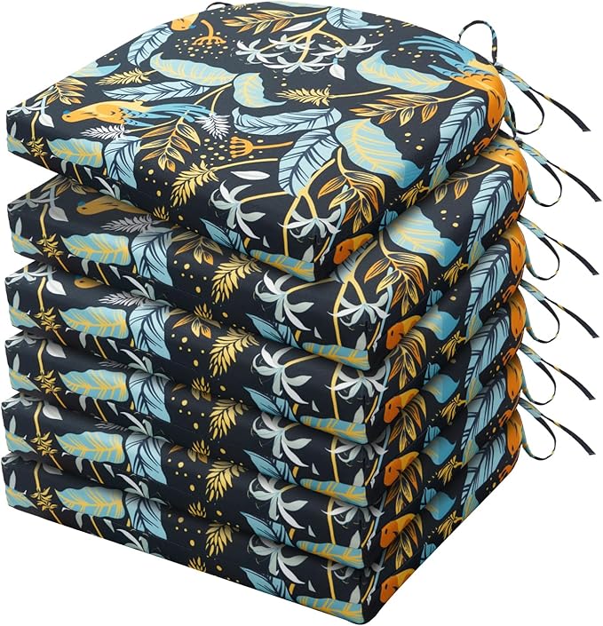 HARBOREST Outdoor Chair Cushions Set of 6, Water Resistant Patio Chair Cushions with Ties, Outdoor Seat Cushions for Patio Furniture, 17"x16"x2", Philomel by HARBOREST