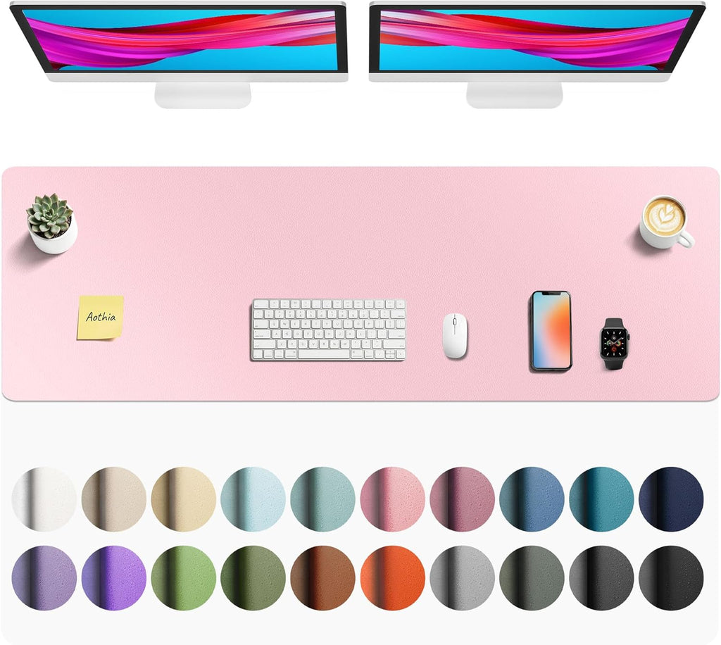 Aothia Faux Leather Desk Mat - Non-Slip PU Leather Desk Blotter, Waterproof Writing Surface, Large Desk Pad for Office & Home (Fairy Pink, 55" x 17") by Aothia