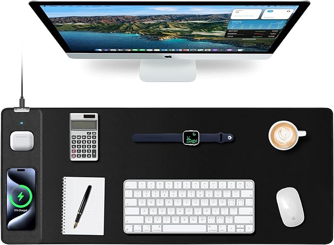 Mouse Pad with Wireless Charging, Large Desk Mat for Gaming, 31.5"x11.8" | Ultra-Smooth Surface, Non-Slip Rubber Base, Waterproof Computer Keyboard Pad for Gamer, Desk, Office, PC, Laptop, Black by ExtreLife