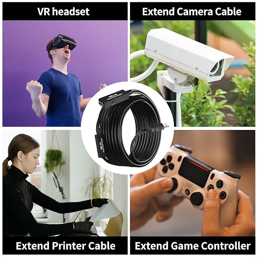 100FT USB 3.0 Active Extension Cable, USB 3.0 Extension Cord A-Male to A-Female, With High-Speed Data Signal Amplifier, Compatible With Quest 3,VR,Rift,360 Kinect,Xbox,Webcam,PS4, HD Camera or More - Image 7
