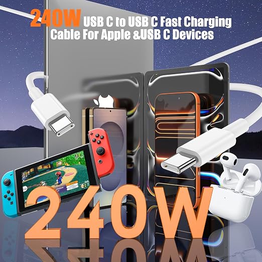 240W USB C to USB C Cable 2-Pack 6.6FT,Type C Fast Charging Cable for iPhone Air 17 16e 16 15 Pro Plus Pro Max，for Galaxy S25/S24, for iPad Pro/Air/mini, for MacBook Pro/Air and More - Image 3