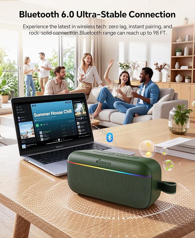 Portable Bluetooth Speaker, 60W Max with BassBoost,Waterproof and Dustproof | Bluetooth 6.0, TWS & Auracast, Shockproof, 6 RGB Modes, DSP Chip, Wireless Speaker for Outdoor, Beach, Travel,Party & Home - Image 7