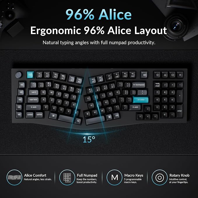 Keychron Q13 Ultra 8K Wireless Mechanical Keyboard, 96% Alice Ergonomic Layout with Numpad, Full Aluminum Custom Keyboard, ZMK, 8000Hz Polling Rate, Hot-Swappable RGB for Mac Windows Linux - Image 2