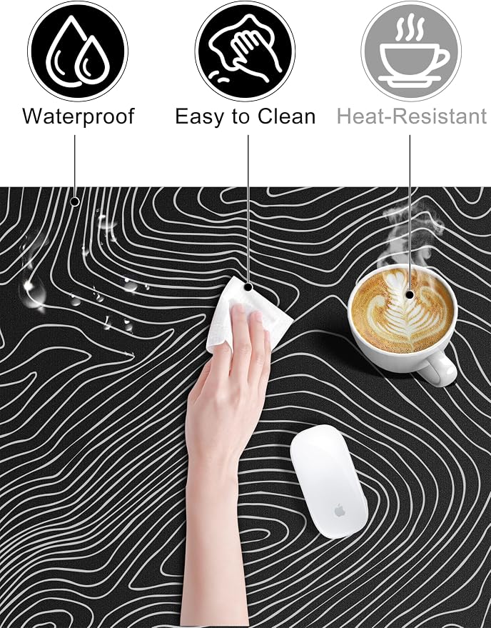TopMade Mouse Pad with 15W Fast Wireless Charging, 31.5"x15.75" XXL Large Gaming Waterproof Desk Pad with Ultra-Smooth Surface, Non-Slip Base, Computer Desk Mat, Black Topographic Map #1 - Image 7