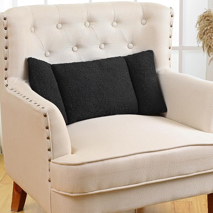 Queekay Fleece Lumbar Support Pillow 3 Section Back Pillow Office Chair for Back Support Comfortable Lumbar Cushion for Car Seat Pain Relief Sofa Rest(Black) - Image 3