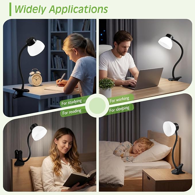 Desk Lamps for Home Office,Small LED Reading Lamp,5000K Eye-Care Desk Light | Clip On Desks Lamps for College Dorm, Kids Desk, Bed Headboard, Flexible Gooseneck, Compact Small Table Lamp - Image 8