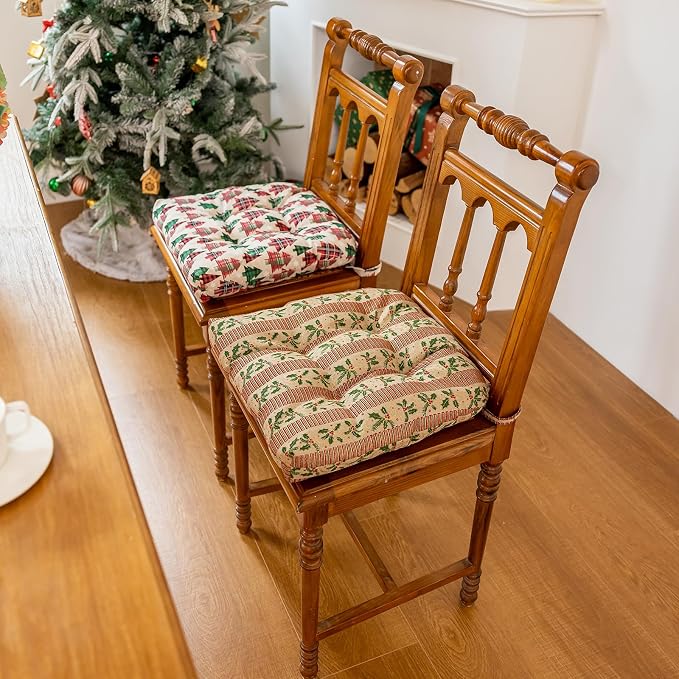 vctops Christmas U-Shaped Chair Cushions with Ties (Pattern J,16"x16") | Soft Comfortable Linen Textured Chair Pads Non Slip Seat Cushions for Indoor Dining Room and Kitchen Chairs - Image 4