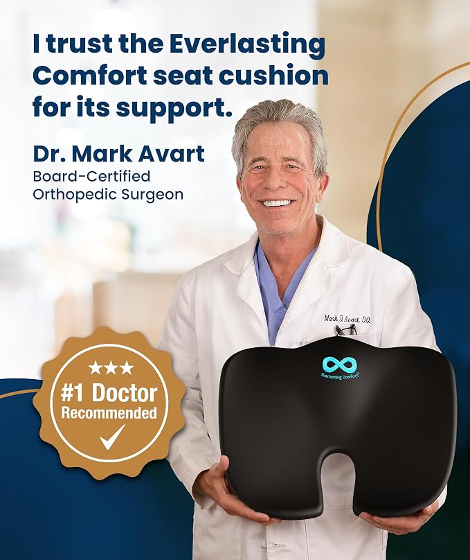Everlasting Comfort Doctor Recommended Memory Foam Seat Cushion for Office Chairs & Car - Ergonomic Office Desk Accessories - Cushions for Tailbone Pain Relief, Sciatica (Black, Large) - Image 7